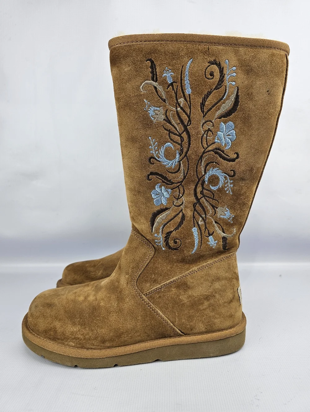 UGG Australia Women's Chestnut Sunset Floral Embroidered Zipper Suede Boots 7 - Picture 3 of 9